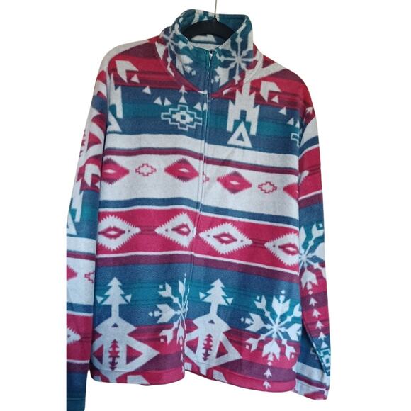 Vintage Jane Ashley Fleece Jacket Women's 2X Plus Size Gray Red Tribal Western - Picture 1 of 8